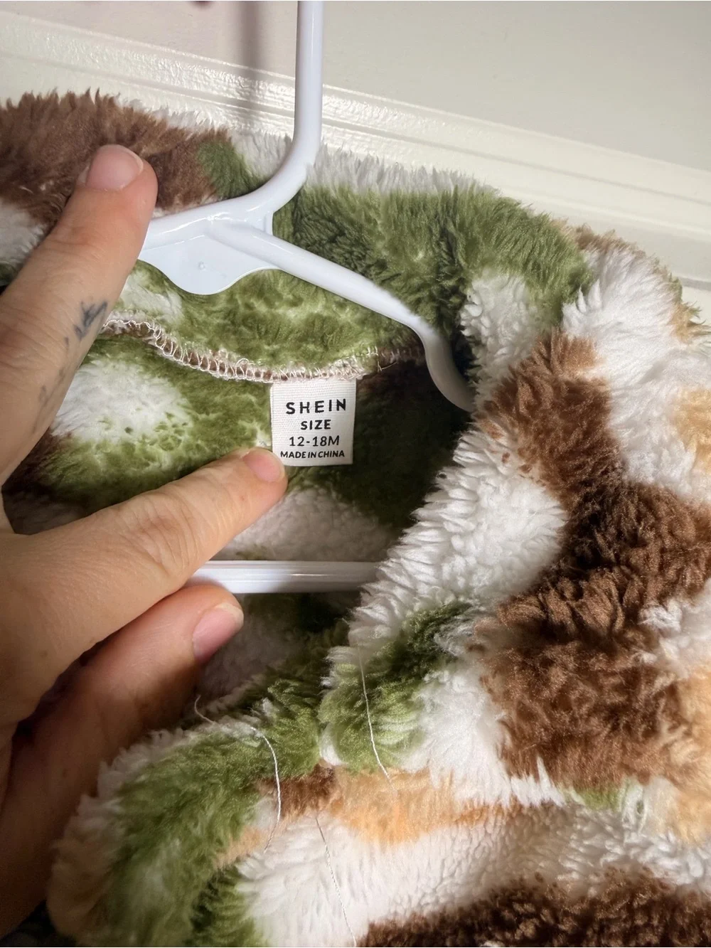 SHEIN Baby/Toddler Camo Fuzzy Sherpa Jacket 12-18M Green Brown
